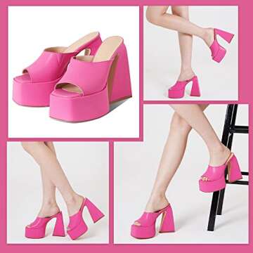 Kalstage Heeled Sandals for Women Square Toe Chunky High Heels Slip-on Slides Sandals Summer Party Dress Platform Sandals