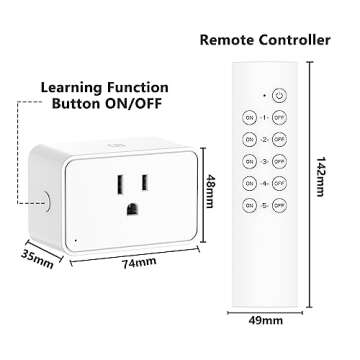 G-Homa Remote Control Outlet, Wireless Electrical Outlets Switch Plug for Household Appliances, Christmas Lights, 100FT Long Range, Learning Code, 1875W/15A, FCC & ETL Listed (5 Sockets+2 Remotes)