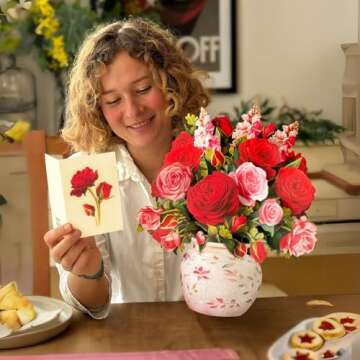 Freshcut Paper Pop Up Cards, Blooming Roses, 12 Inch Life Sized Forever Flower Bouquet 3D Popup Greeting Cards, Valentine's Day, Anniversary Card, Note Card & Envelope