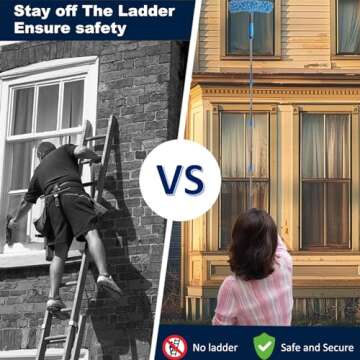 20+ Feet Reach Blue 2 in 1 Window Washing Squeegee & Duster with 3-14 ft Spliceable Extension Pole // Window Cleaning Tool & Window Washer Squeegee for Home Indoor Outdoor Window Washing - 3 Pad