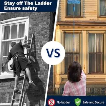 20+ Feet Reach Blue 2 in 1 Window Washing Squeegee & Duster with 3-14 ft Spliceable Extension Pole // Window Cleaning Tool & Window Washer Squeegee for Home Indoor Outdoor Window Washing - 3 Pad