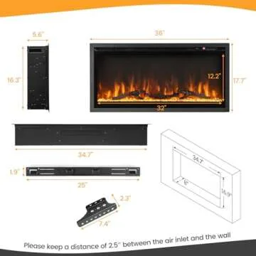 Tangkula 36 Inch Electric Fireplace with Remote Control