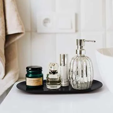 dedoot Stainless Steel Towel Tray, 2 Pack Metal Tray Storage Dish Plate Tea Candy Tray Cosmetics Jewelry Organizer Black Bathroom Tray for Counter, 9 Inch