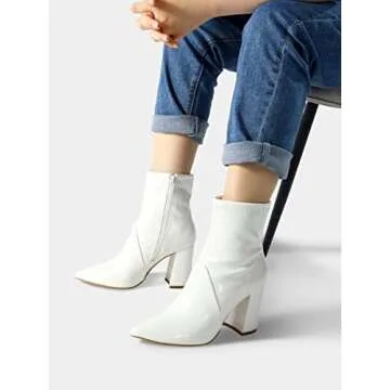 mysoft Women's GoGo Boots Mid Calf Block Heel Ankle Boots Pointed Toe Patent Leather Side Zipper Booties