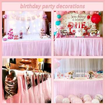 Suppromo 9ft Pink Tulle Table Skirt for Rectangle Tables or Round Tables Tutu Table Cloths for Princess Baby Shower Girl Birthday Party Cake Dessert Decorations(L9(ft)*H 30in, Pink)
