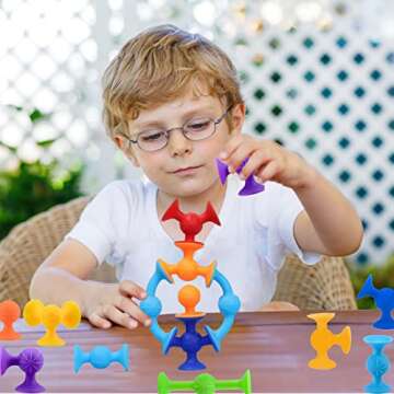 48 Piece Suction Cup Toys Construction Set, Silicone Building Blocks DIY Blocks Toys - Sucker Toys are Fun Bath Toys,Sensory Toy for Toddlers 3 Year Old Boys and Girls