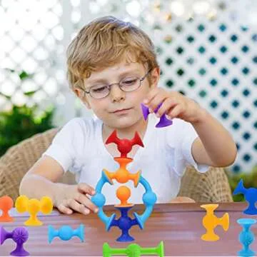 48 Piece Suction Cup Toys Construction Set, Silicone Building Blocks DIY Blocks Toys - Sucker Toys are Fun Bath Toys,Sensory Toy for Toddlers 3 Year Old Boys and Girls