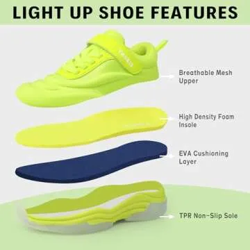 YESKIS Kids Shoes Boys Light Up Shoes with Switch Fizzzy LED Running Tennis Sneakers for Big Kid Lime 4