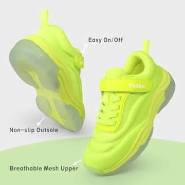 YESKIS Kids Shoes Boys Light Up Shoes with Switch Fizzzy LED Running Tennis Sneakers for Big Kid Lime 4