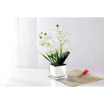 Hugo Décor 14 Inch White Artificial Orchid for Home