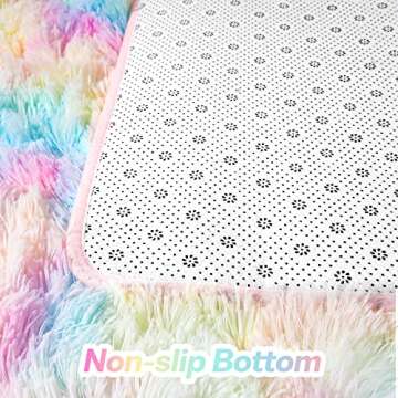 junovo Soft Rainbow Area Rugs for Girls Room, Fluffy Colorful Rugs Cute Floor Carpets Shaggy Playing Mat for Kids Baby Girls Bedroom Nursery Home Decor, 3ft x 5ft Tie-Dyed Rainbow