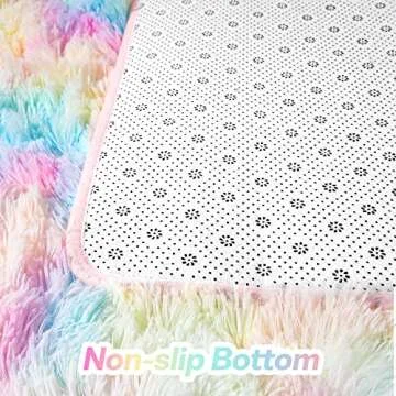 junovo Soft Rainbow Area Rugs for Girls Room, Fluffy Colorful Rugs Cute Floor Carpets Shaggy Playing Mat for Kids Baby Girls Bedroom Nursery Home Decor, 3ft x 5ft Tie-Dyed Rainbow
