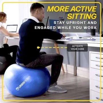 URBNFit Exercise Ball - Yoga Ball in Multiple Sizes for Yoga, Pilates, Pregnancy, Stability - Anti-Burst Swiss Balance Ball w/Quick Pump – Office Ball Chair for Home and Gym – 18 Inch - Black