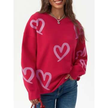 Saodimallsu Womens Oversized Heart Sweater Crew Neck Long Sleeve Knit Cute Valentines Pullover Sweat...