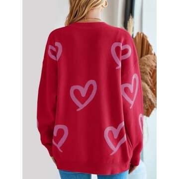 Saodimallsu Womens Oversized Heart Sweater Crew Neck Long Sleeve Knit Cute Valentines Pullover Sweaters Red Purple