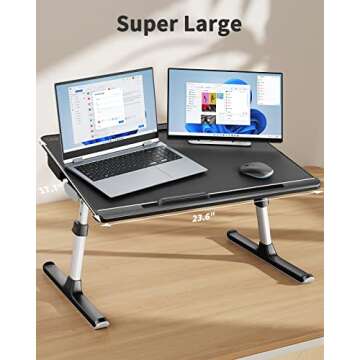 Laptop Bed Tray Desk, SAIJI X-Large Adjustable Laptop Table, Foldable Laptop Desk with Storage Drawe...