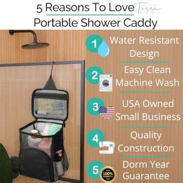 TERRA HOME Portable Shower Caddy For College Dorms - Foldable Mesh Tote - Ideal Durable Travel Organ...