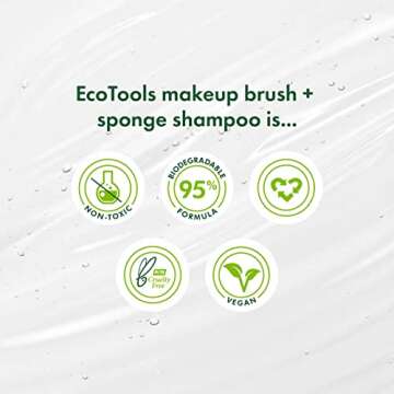 EcoTools Makeup Brush and Blending Sponge Shampoo, Removes Dirt, Makeup & Impurities From Brushes & Sponges, Travel Sized, Perfect For On The Go, Hypoallergenic, 3.4 fl.oz/ 100.6 ml Sachet, 2 Count