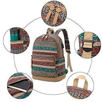 Bohemian Waterproof Laptop Backpack with USB & Headphone Port