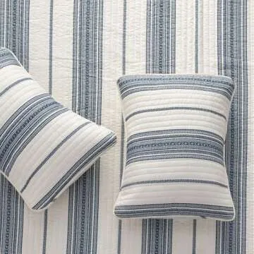 Great Bay Home King Reversible Quilt Bedding Set - All Season, Modern, Lightweight Bedspreads - White and Navy Striped Coverlets (Includes 1 Quilt, 2 Pillow Shams)