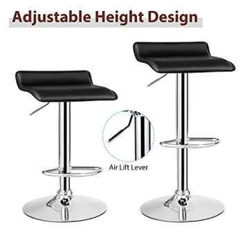 Casart Bar Stools Set of 2, Adjustable Swivel PU Leather Barstools w/Footrest, Chrome Base, Hydraulic Modern Bar Chairs for Dining Room Pub Cafe, Counter Height Bar Stools for Kitchen Island (Black)