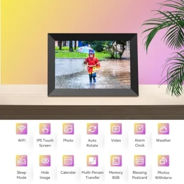Dasfiwo 10.1 Inch WiFi Digital Picture Frame, 1280x800 HD IPS Touch Screen Cloud Smart Photo Frames, Auto Rotation, Wall Mountable, Share Photos Or Videos for Via APP
