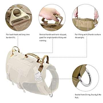 PET ARTIST Tactical Dog Harness for Hiking Training, No Pull Vest Harness for Medium Large Dogs, with Pouches and Patches Coyote Brown, L