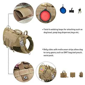 PET ARTIST Tactical Dog Harness for Hiking Training, No Pull Vest Harness for Medium Large Dogs, with Pouches and Patches Coyote Brown, L