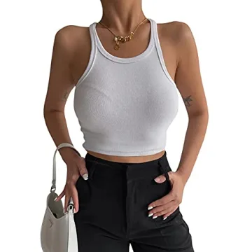 KAMISSY Women's Slim Fit Ribbed Knit Crop Tank Top