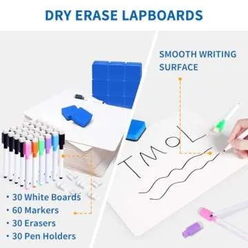 30 Piece Dry Erase Lap Boards Double-Sided for Classroom, 9 x 12 Inches Portable Whiteboard with 60 Pens, 30 Erasers and 30 Pen Holders for Students and Adults