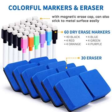 30 Piece Dry Erase Lap Boards Double-Sided for Classroom, 9 x 12 Inches Portable Whiteboard with 60 Pens, 30 Erasers and 30 Pen Holders for Students and Adults