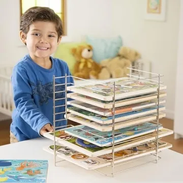 Melissa & Doug Deluxe Metal Wire Puzzle Storage Rack Organizer for Kids
