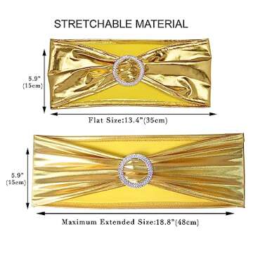 SweetEasy 50pcs Metallic Golden Stretch Spandex Chair Sashes with Buckle for Christmas Wedding Party Banquet Celebration Baby Shower Events Birthday Decoration Anniversary Ceremony Reception