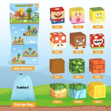 Yumiga Magnetic Blocks, Magnet Cube Toys, Building Magnetic Cube Set, Magnetic Building Blocks for Toddlers, Strong Magnet, STEM Sensory Educational Toy Gift for Kids Boys & Girls Ages 3 4 5 6 7 8