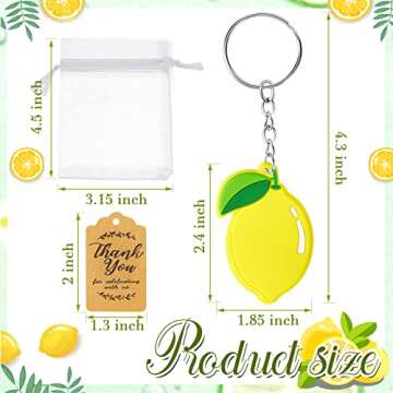 24 Set Lemon Party Favors Including Lemon Fruit Key Chains Thank You Tags Lemon Keychain White Organ...