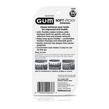 GUM Soft-Picks Original, Easy to Use Dental Picks for Teeth Cleaning and Gum Health, Disposable Interdental Brushes with Convenient Carry Case, Dentist Recommended Dental Picks, 50ct