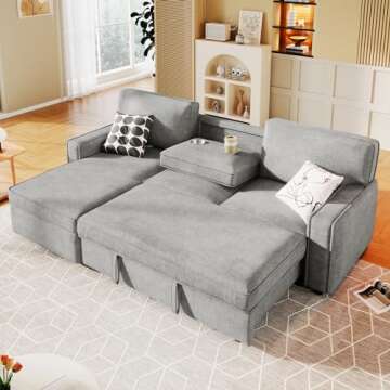 LUMISOL 89" Convertible Sleeper Sofa Bed, L-Shaped Sectional Sofa with Pull Out Bed, Reversible Storage Chaise, Upholstered Sofa Couch with Cup Holders & USB Ports for Living Room, Small Spaces, Gray