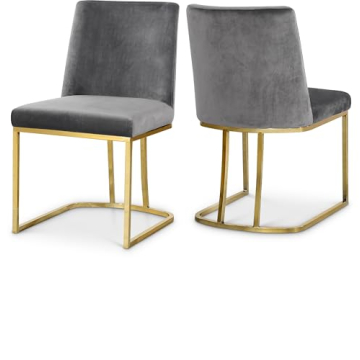 Meridian Furniture Heidi Collection Modern Dining Chair Set – Grey Velvet & Gold