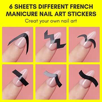 Makartt 7PCS French Nail Art Stickers Kit, 8ML White Gel Polish,6 Sheets French Design Stickers,Self...