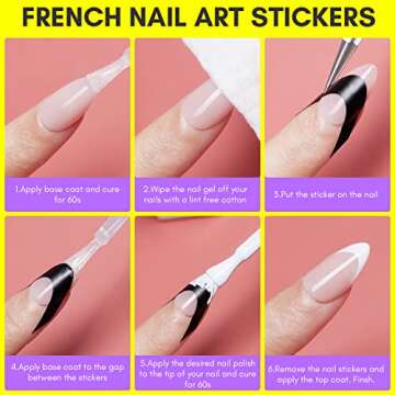 Makartt 7PCS French Nail Art Stickers Kit, 8ML White Gel Polish,6 Sheets French Design Stickers,Self-Adhesive French Manicure Strips Guides Kit For Beginner DIY Design