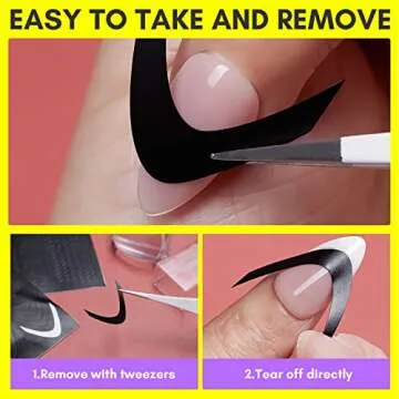 Makartt 7PCS French Nail Art Stickers Kit, 8ML White Gel Polish,6 Sheets French Design Stickers,Self-Adhesive French Manicure Strips Guides Kit For Beginner DIY Design