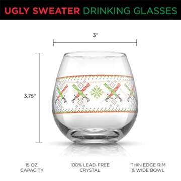 JoyJolt Star Wars™ Ugly Sweater Stemless Glasses. Set of 4 Large 15oz Stemless Glass Drinking Glasses Gifts for Kitchen Men or Women, Star Wars Collectibles for Adults