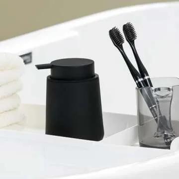 YAUKPH Matte Black Liquid Hand Soap Dispenser Plastic 11 oz - Modern Minimalist Style for Bathroom & Kitchen Countertop Refillable