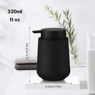 YAUKPH Matte Black Liquid Hand Soap Dispenser Plastic 11 oz - Modern Minimalist Style for Bathroom & Kitchen Countertop Refillable