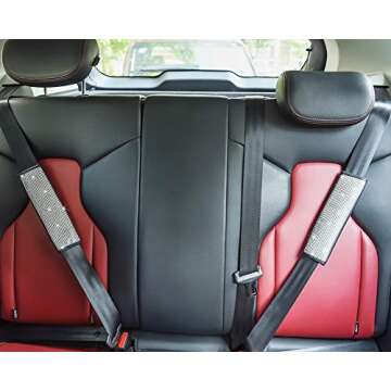 Valleycomfy Leather Seat Belt Shoulder Pads with Rhinestones Car Seat Belt Covers for Women, Crystal...
