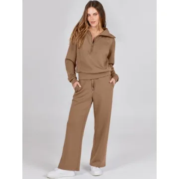 ANRABESS Women 2 Piece Outfits Sweatsuit Oversized Sweatshirt Sweatpants Tracksuit Sweat Lounge Matching Set 2024 Fall Trendy Brown X-Small