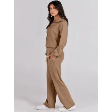ANRABESS Women 2 Piece Outfits Sweatsuit Oversized Sweatshirt Sweatpants Tracksuit Sweat Lounge Matching Set 2024 Fall Trendy Brown X-Small