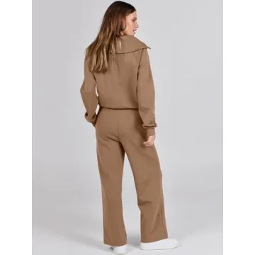 ANRABESS Women 2 Piece Outfits Sweatsuit Oversized Sweatshirt Sweatpants Tracksuit Sweat Lounge Matching Set 2024 Fall Trendy Brown X-Small