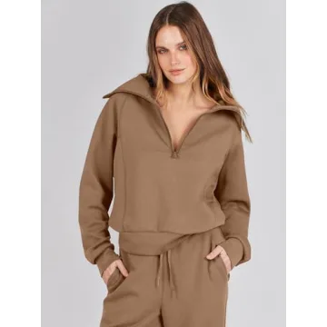 ANRABESS Women 2 Piece Outfits Sweatsuit Oversized Sweatshirt Sweatpants Tracksuit Sweat Lounge Matching Set 2024 Fall Trendy Brown X-Small