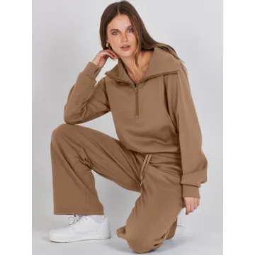 ANRABESS Women 2 Piece Outfits Sweatsuit Oversized Sweatshirt Sweatpants Tracksuit Sweat Lounge Matching Set 2024 Fall Trendy Brown X-Small